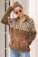 Load image into Gallery viewer, Leopard Zip-Up Turtle Neck Dropped Shoulder Sweatshirt
