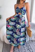 Load image into Gallery viewer, Botanical Print Tied Backless Cutout Slit Dress
