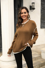 Load image into Gallery viewer, Round Neck Long Sleeve Waffle-Knit Sweater
