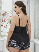 Load image into Gallery viewer, Curvy Size Lace Trim Scoop Neck Cami and Printed Shorts Pajama Set
