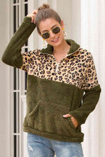 Load image into Gallery viewer, Leopard Zip-Up Turtle Neck Dropped Shoulder Sweatshirt
