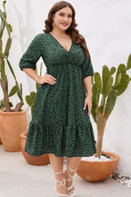 Load image into Gallery viewer, Curvy Size Printed Surplice Ruffle Hem Dress
