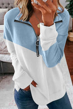 Load image into Gallery viewer, Contrast Zip-Up Collared Neck Dropped Shoulder Blouse
