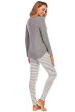 Load image into Gallery viewer, Graphic Round Neck Top and Striped Pants Set
