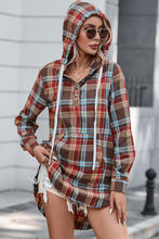 Load image into Gallery viewer, Plaid Drawstring Long Sleeve Hooded Dress with Pocket
