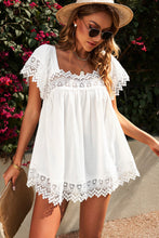 Load image into Gallery viewer, Lace Detail Square Neck Short Sleeve Blouse
