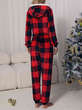 Load image into Gallery viewer, Plaid Zip Front Long Sleeve Hooded Lounge Jumpsuit
