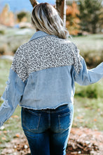 Load image into Gallery viewer, Curvy Size Leopard Raw Hem Distressed Spliced Denim Jacket
