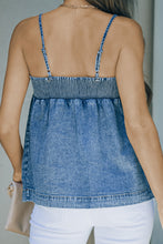 Load image into Gallery viewer, Denim Smocked Adjustable Strap Denim Cami
