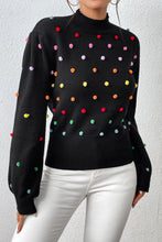 Load image into Gallery viewer, Pom-Pom Trim Mock Neck Long Sleeve Pullover Sweater
