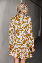 Load image into Gallery viewer, Floral Tie Neck Belted Puff Sleeve Dress
