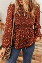 Load image into Gallery viewer, Floral Smocked Ruffle Hem Long Sleeve Blouse
