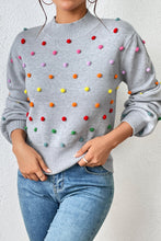 Load image into Gallery viewer, Pom-Pom Trim Mock Neck Long Sleeve Pullover Sweater
