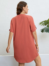 Load image into Gallery viewer, Curvy  Buttoned Notched Neck Shift Dress
