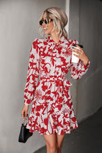 Load image into Gallery viewer, Floral Tie Neck Belted Puff Sleeve Dress
