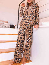 Load image into Gallery viewer, Leopard Long Sleeve Top and Pants Lounge Set
