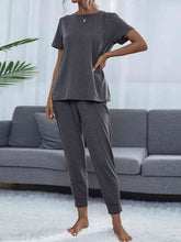 Load image into Gallery viewer, Round Neck Short Sleeve Top and Pants Set
