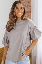 Load image into Gallery viewer, Puff Sleeve Curved Hem Blouse
