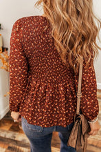 Load image into Gallery viewer, Floral Smocked Ruffle Hem Long Sleeve Blouse
