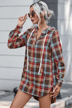 Load image into Gallery viewer, Plaid Drawstring Long Sleeve Hooded Dress with Pocket
