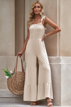 Load image into Gallery viewer, Tie-Shoulder Smocked Tiered Jumpsuit
