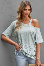 Load image into Gallery viewer, Leopard Asymmetrical Neck Cold-Shoulder Blouse
