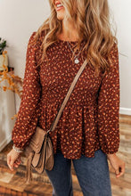 Load image into Gallery viewer, Floral Smocked Ruffle Hem Long Sleeve Blouse
