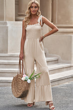 Load image into Gallery viewer, Tie-Shoulder Smocked Tiered Jumpsuit
