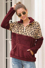 Load image into Gallery viewer, Leopard Zip-Up Turtle Neck Dropped Shoulder Sweatshirt
