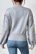 Load image into Gallery viewer, Pom-Pom Trim Mock Neck Long Sleeve Pullover Sweater
