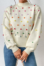 Load image into Gallery viewer, Pom-Pom Trim Mock Neck Long Sleeve Pullover Sweater
