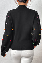 Load image into Gallery viewer, Pom-Pom Trim Mock Neck Long Sleeve Pullover Sweater
