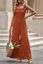 Load image into Gallery viewer, Tie-Shoulder Smocked Tiered Jumpsuit
