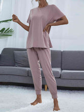 Load image into Gallery viewer, Round Neck Short Sleeve Top and Pants Set
