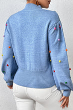 Load image into Gallery viewer, Pom-Pom Trim Mock Neck Long Sleeve Pullover Sweater
