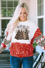 Load image into Gallery viewer, Christma Tree Graphic Leopard Round Neck Sweatshirt
