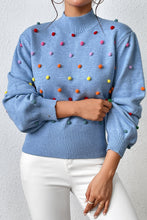 Load image into Gallery viewer, Pom-Pom Trim Mock Neck Long Sleeve Pullover Sweater
