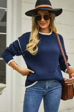 Load image into Gallery viewer, Round Neck Long Sleeve Waffle-Knit Sweater
