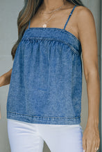 Load image into Gallery viewer, Denim Smocked Adjustable Strap Denim Cami
