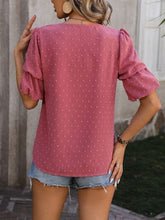 Load image into Gallery viewer, Swiss Dot V-Neck Short Sleeve Blouse
