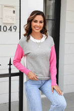 Load image into Gallery viewer, Round Neck Contrast Color Dropped Shoulder Sweater
