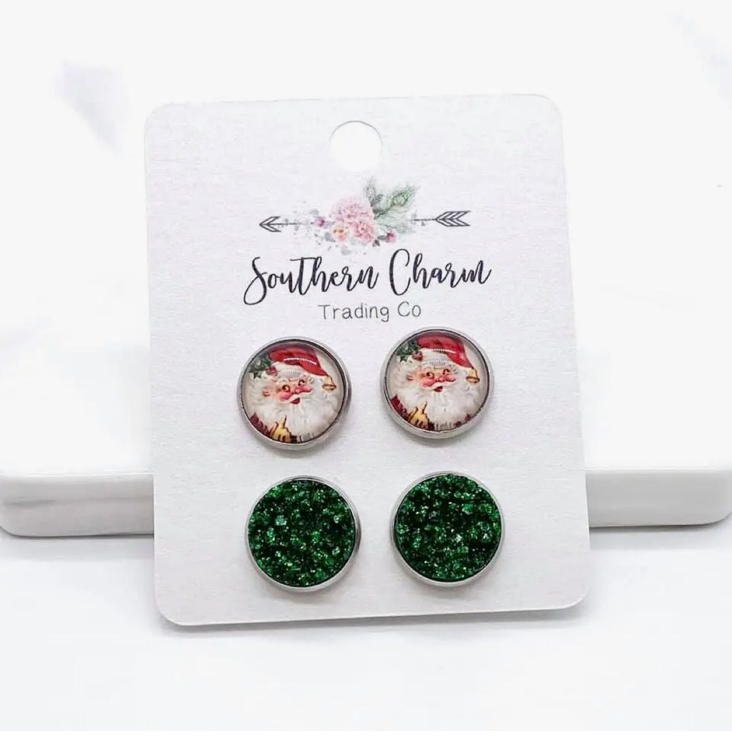 Vintage Santa & Green Glitter