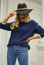 Load image into Gallery viewer, Round Neck Long Sleeve Waffle-Knit Sweater
