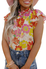 Load image into Gallery viewer, Stand Collar Flutter Sleeves Floral Top
