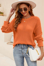 Load image into Gallery viewer, Round Neck Openwork Dropped Shoulder Knit Top
