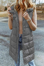 Load image into Gallery viewer, Longline Hooded Sleeveless Puffer Vest
