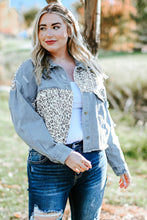 Load image into Gallery viewer, Curvy Size Leopard Raw Hem Distressed Spliced Denim Jacket
