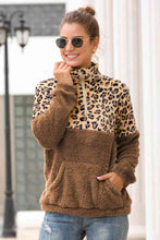 Load image into Gallery viewer, Leopard Zip-Up Turtle Neck Dropped Shoulder Sweatshirt
