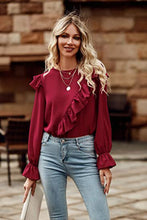 Load image into Gallery viewer, Ruffled Round Neck Long Sleeve Top
