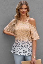 Load image into Gallery viewer, Leopard Asymmetrical Neck Cold-Shoulder Blouse
